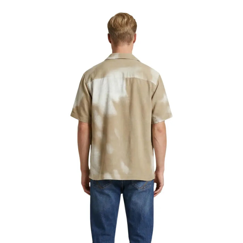 Only & Sons Chemise homme beige et blanche tie-dye à manches courtes boutonnée en tissu léger