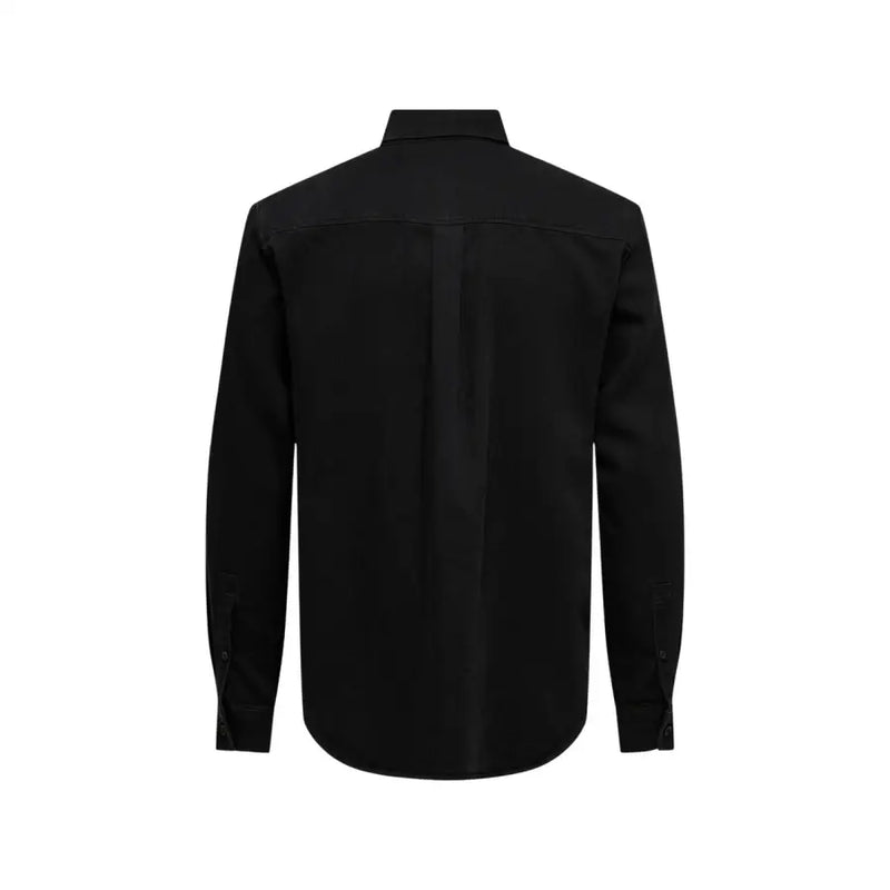Only & Sons Chemise noire pour homme, manches longues, boutonnée, col classique et coupe ajustée, en coton.