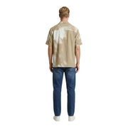 Only & Sons chemise homme beige et blanche tie-dye à manches courtes boutonnée, chemise décontractée