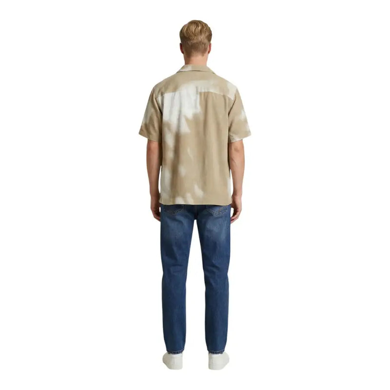 Only & Sons chemise homme beige et blanche tie-dye à manches courtes boutonnée, chemise décontractée