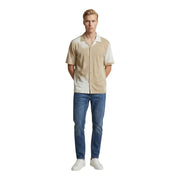 Only & Sons Chemise homme beige et crème bicolore à manches courtes et col classique, en mélange de coton.
