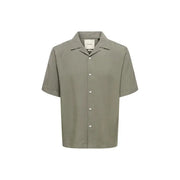 Only & sons Chemise homme élégante vert olive à manches courtes, col classique et boutons blancs