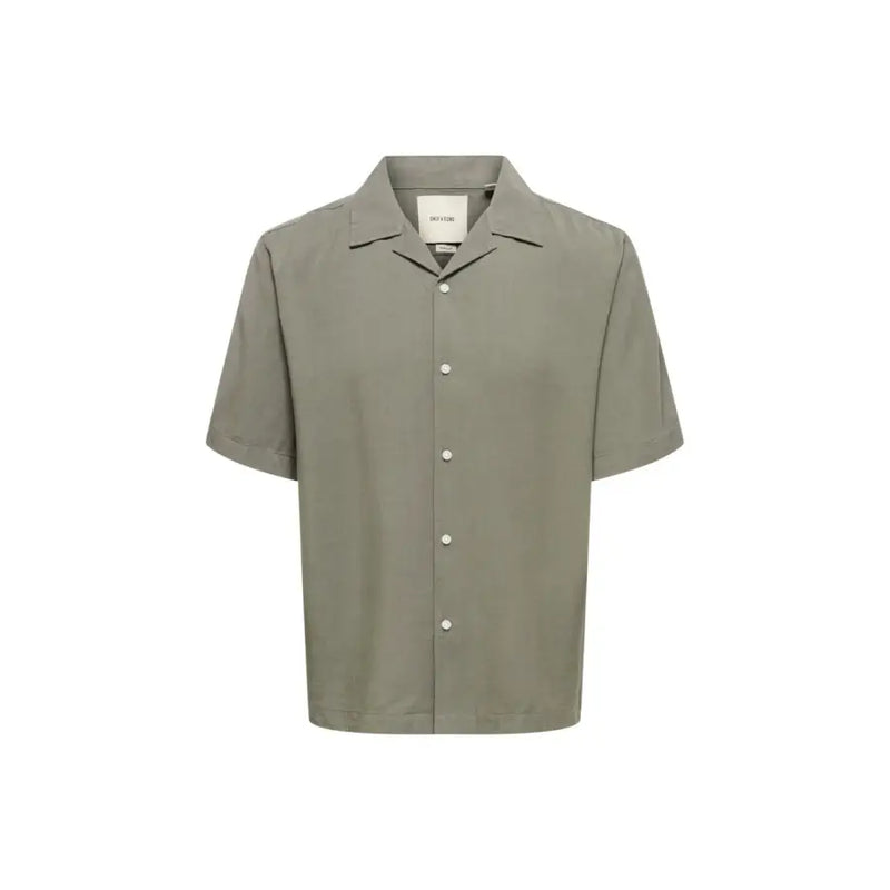 Only & sons Chemise homme élégante vert olive à manches courtes, col classique et boutons blancs
