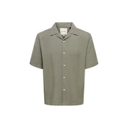 Only & sons men shirt in sleek olive green short-sleeved button-up design with classic collar and white buttons
