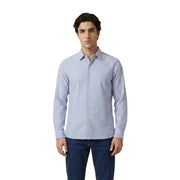 Only & Sons Chemise homme à rayures verticales bleu clair et blanches, col classique et manches longues boutonnées.