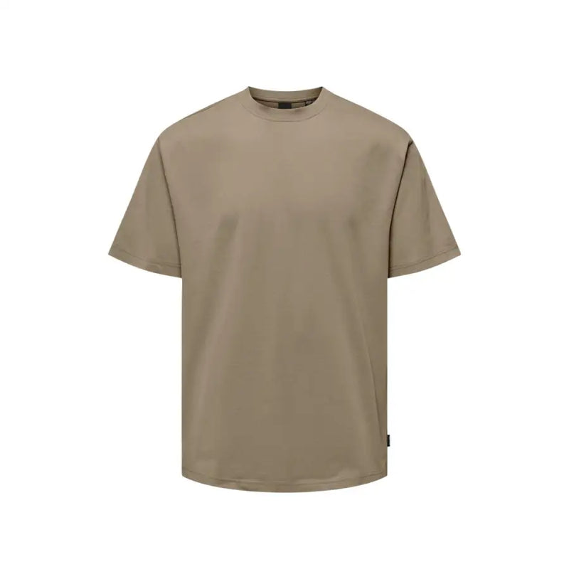 Only & Sons pull ras du cou beige pour homme t-shirt à manches courtes et étiquette latérale discrète, confectionnée dans une matière douce