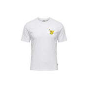 Only & Sons hommes t-shirt T-shirt blanc à manches courtes avec un petit Pikachu jaune imprimé sur la poitrine gauche