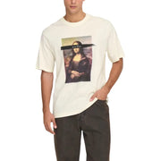 Coton couleur crème Only & Sons hommes t-shirt avec un imprimé représentant la Joconde avec l'inscription « la vie » sur son visage