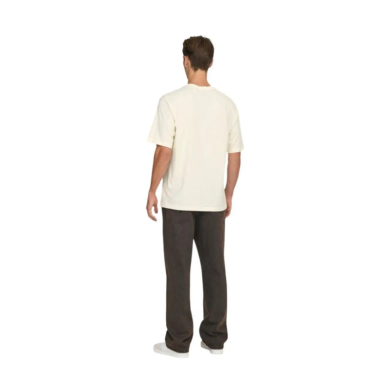 Cream-colored short-sleeved cotton t-shirt with crew neck by only & sons for men