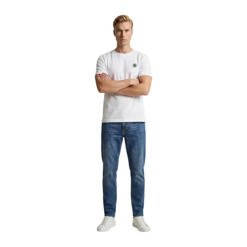Only & Sons T-shirt homme blanc en coton bio avec petit logo vert brodé sur la poitrine gauche, taille M