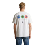 Only & Sons T-shirt homme blanc en coton bio avec un motif audacieux à trois yeux et un motif d'étoiles au dos, taille M