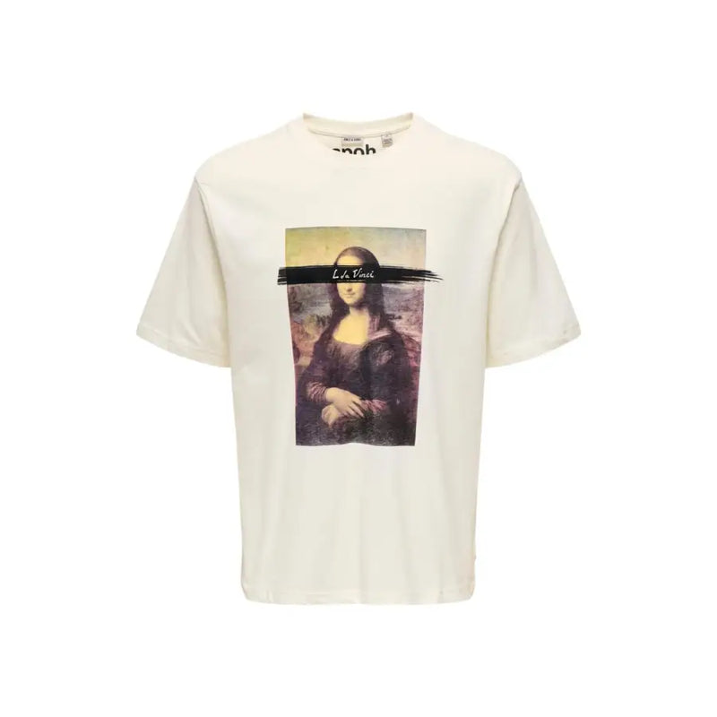 Coton couleur crème t-shirt par Only & Sons avec un imprimé de la Joconde et l'inscription « la vina » sur le devant