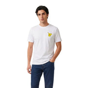 Only & Sons coton blanc pour hommes t-shirt avec un petit Pikachu brodé sur la poitrine gauche