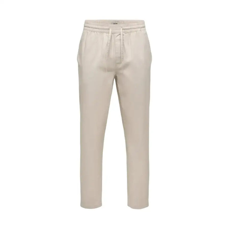 Pantalon de jogging en coton beige avec taille élastique et cordon de serrage de only & sons collection de pantalons pour hommes