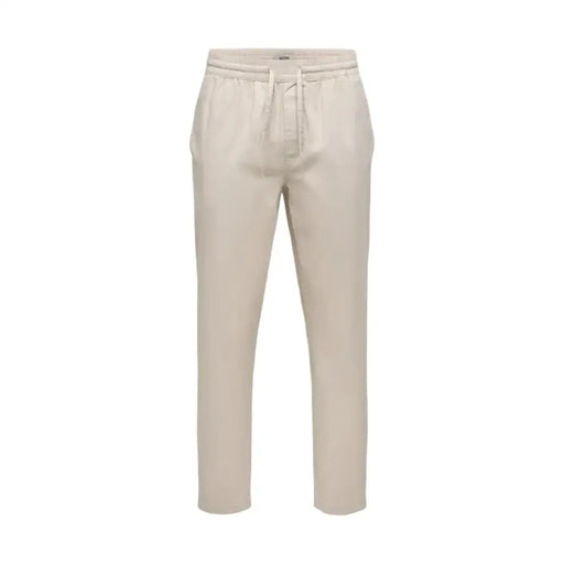 Pantalon de jogging en coton beige avec taille élastique et cordon de serrage de only & sons collection de pantalons pour hommes