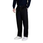 Only & sons men trousers in black tailored fabric featuring a sleek straight-leg cut and subtle front pleats