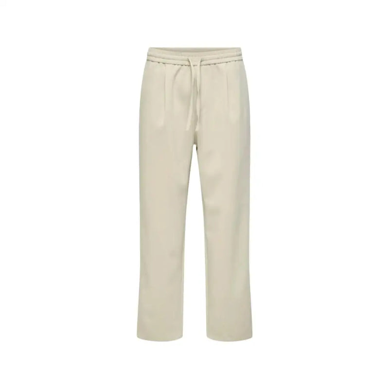 Pantalon droit couleur crème avec taille élastiquée à cordon de serrage par only et des fils pour les hommes