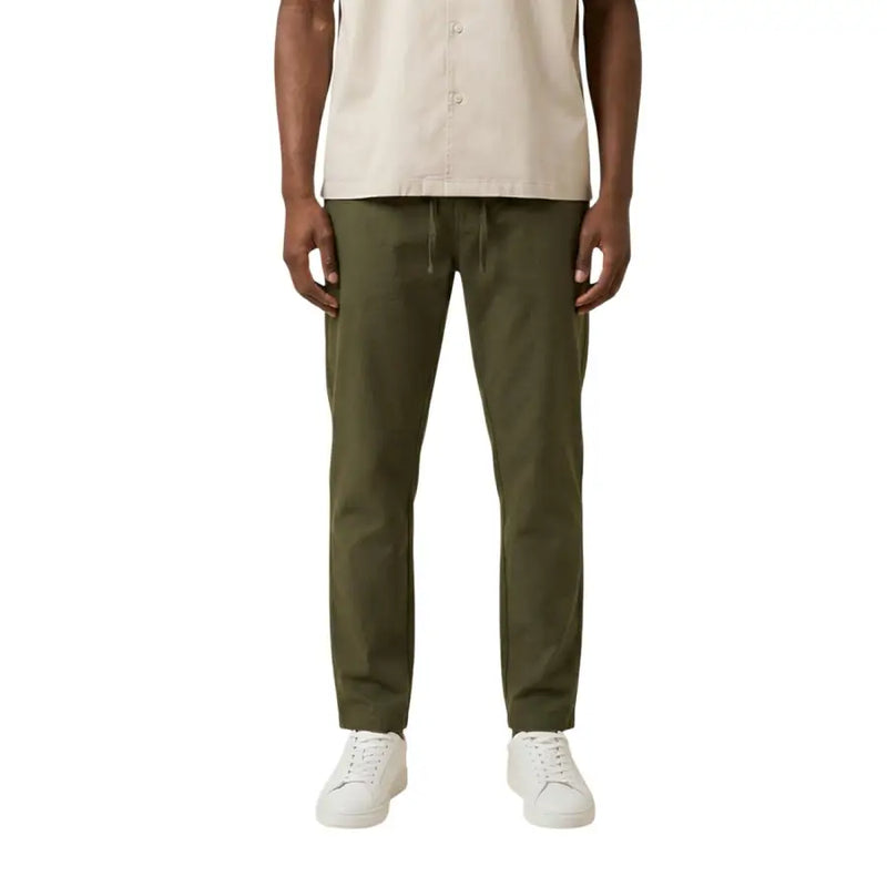 Only & Sons Pantalon chino fuselé vert olive pour homme avec taille élastiquée à cordon, idéal pour les tenues décontractées et semi-formelles.