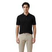 Only Polo à manches courtes en coton blanc pour homme, noir, à texture côtelée et col boutonné.