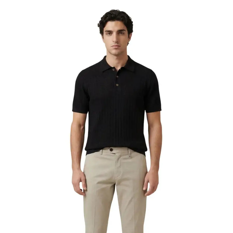 Only Polo à manches courtes en coton blanc pour homme, noir, à texture côtelée et col boutonné.