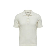 couleur crème only Polo blanc à manches courtes en coton pour homme, avec maille texturée et boutons en bois.