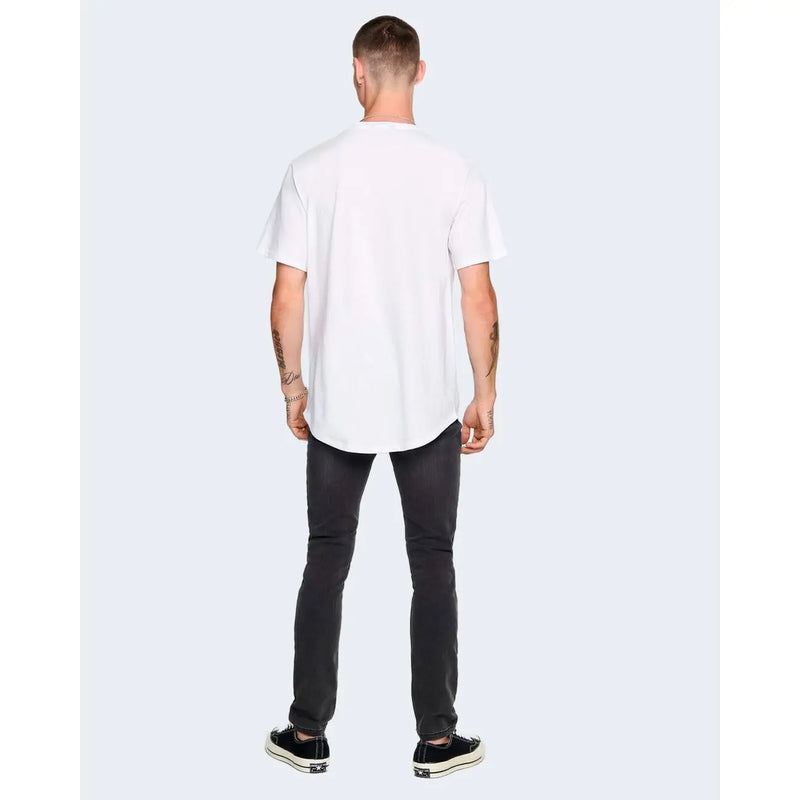 Only T-shirt blanc en coton pour homme, coupe oversize, manches courtes, ourlet arrondi, vue de face