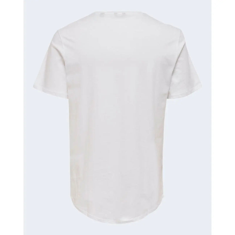 Only T-shirt blanc en coton pour homme, manches courtes, col rond et ourlet légèrement arrondi.