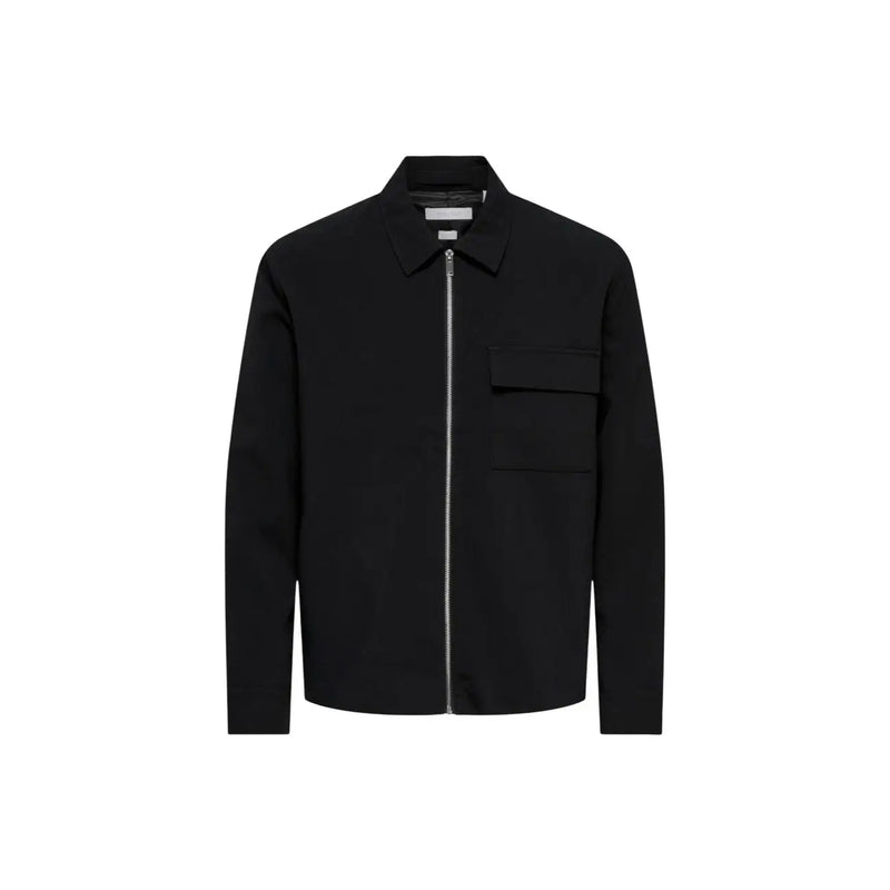 Only Blazer noir pour homme en polyester, coupe classique, fermeture éclair, poche poitrine unique et design minimaliste.