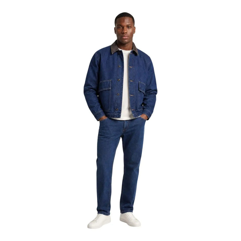 Only Blazer en denim bleu pour homme, en coton, avec col contrastant et deux poches à rabat sur le devant.
