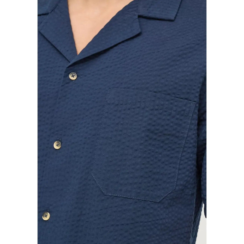 Only Chemise de villégiature pour homme en coton bleu marine de la marque and Sons, ornée d'un motif tissé texturé et de boutons métalliques.
