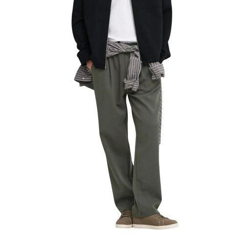 Only Pantalon en polyester vert olive pour homme, coupe ample et fuselée, avec de subtiles rayures latérales.