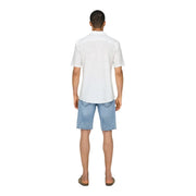 Only Chemise de villégiature pour homme en lin mélangé blanc, manches courtes, col classique et coupe ajustée.