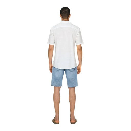 Only Chemise de villégiature pour homme en lin mélangé blanc, manches courtes, col classique et coupe ajustée.