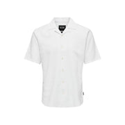 Only Chemise de villégiature pour homme en lin mélangé blanc, manches courtes, col classique et texture subtile.