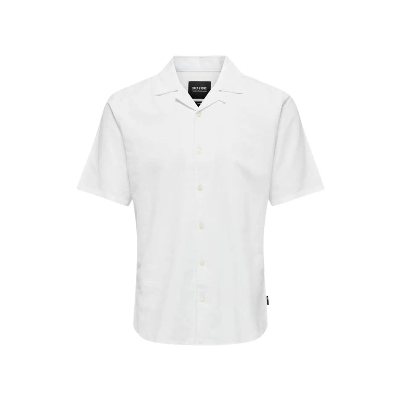 Only Chemise de villégiature pour homme en lin mélangé blanc, manches courtes, col classique et texture subtile.