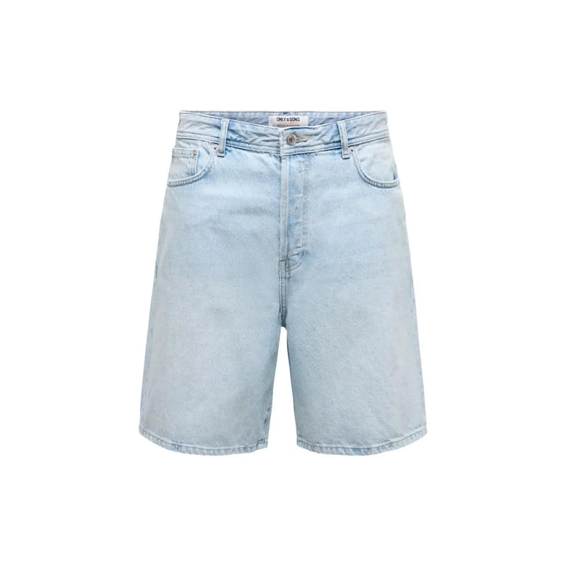 Only Short Sons Fade pour homme en denim clair délavé, cinq poches et fermeture boutonnée, vue de face