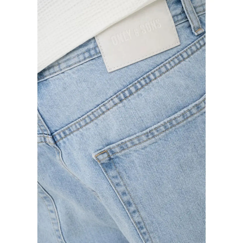 Only Short Sons Fade pour homme en denim délavé clair avec étiquette de marque blanche cousue, vue de face