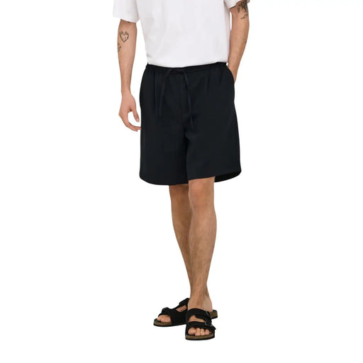 Only Short Sons ONSWILL pour homme, noir, avec taille élastiquée à cordon et poches latérales, vue de face