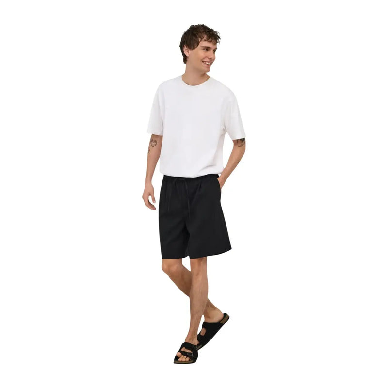 Only & Sons Short ONSWILL pour homme en coton noir avec taille élastiquée à cordon, vue de face