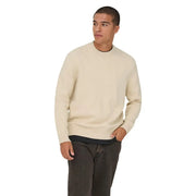 Only Pull James pour homme, couleur crème, maille côtelée et finitions noires discrètes, vue de face