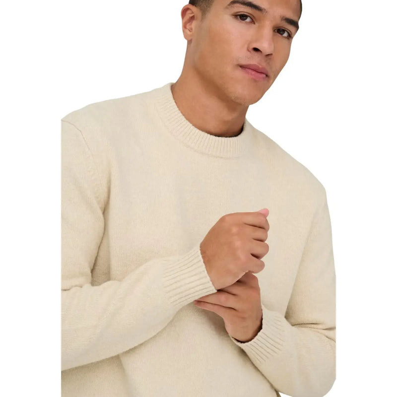 Only Pull James pour homme, couleur crème, en maille côtelée, vue de face