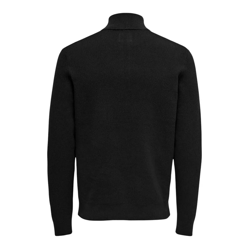Only Pull Phil pour homme Sons en maille côtelée noire à col roulé, vue de face