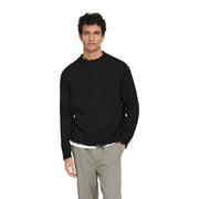 Only Pull Sons Tune pour homme, noir, avec poignets et ourlet côtelés et texture légèrement usée (vue de face).