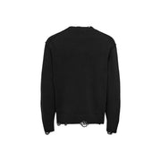 Only Pull Sons Tune pour homme en maille noire avec ourlet et poignets effilochés et effet usé, vue de face