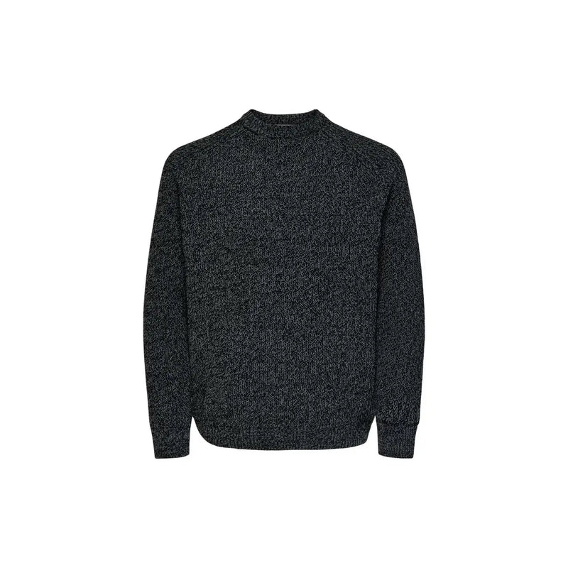 Only Pull en maille noire pour femme, col rond et poignets côtelés, vue de face