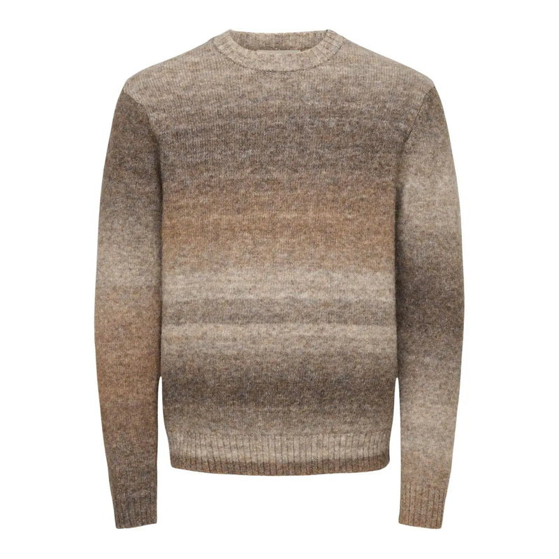 Only Pull en maille dégradée marron pour femme, col rond et poignets côtelés (vue de face)