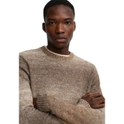 Only Pull ONSMRK GRADIANT pour femme, couleur beige chiné, col rond et poignets côtelés (vue de face)