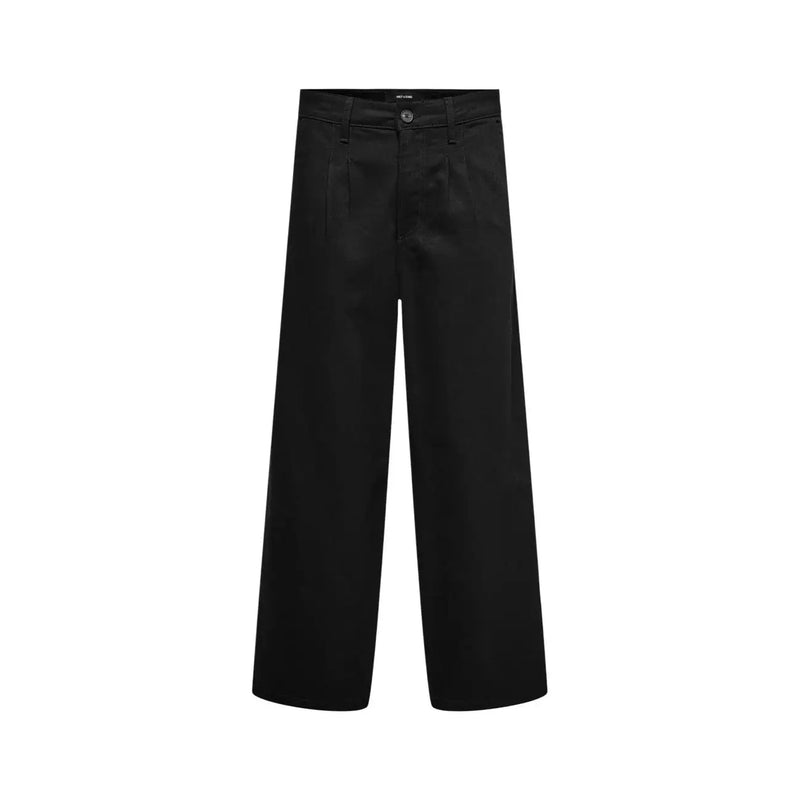 Only Jean Remi à jambes larges pour femme, finition satinée noire, fermeture boutonnée à la taille, vue de face