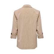 Only women beige linen blazer with rolled-up 3/4 sleeves and subtle textured weave viscose blend fabric