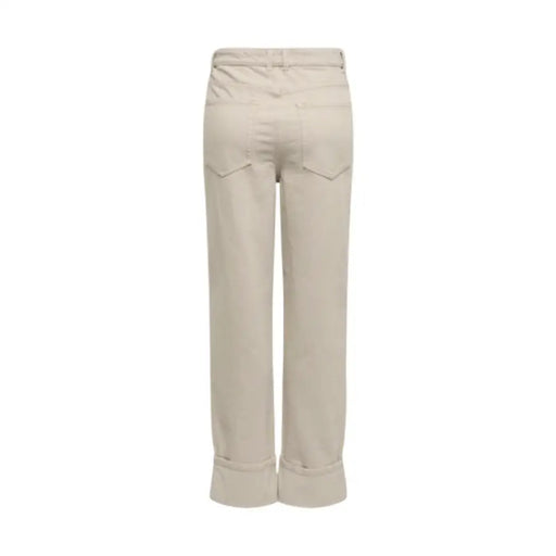 Only Jean beige en coton pour femme, jambes larges, ourlets roulés, coupe décontractée